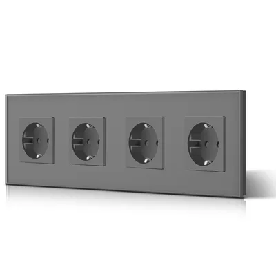 Sklenená štvornásobná zásuvka BSEED Schuko 16 A 240 V sivá