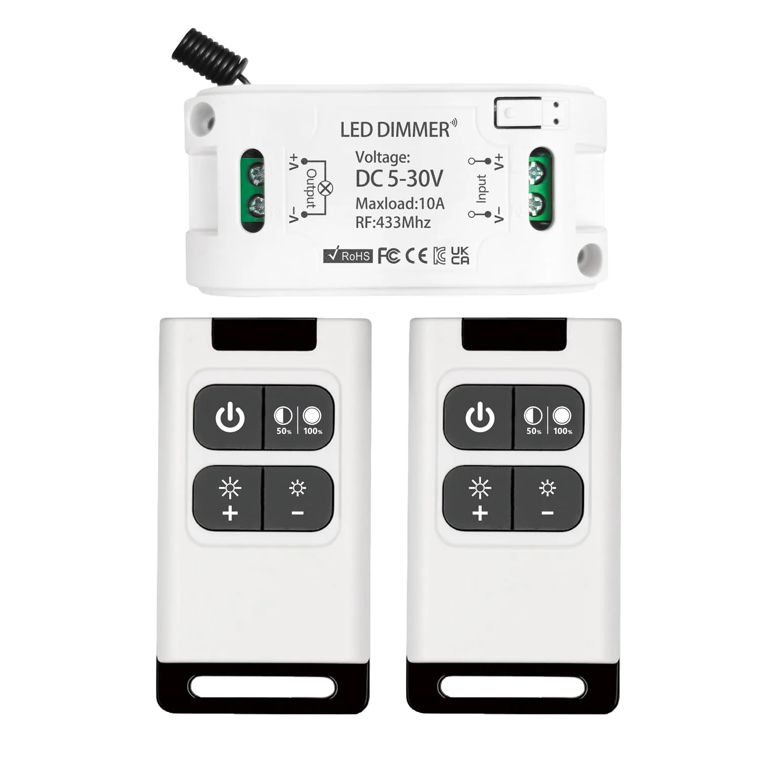 DieseRC RF stmievač DC 5–30 V 10 A s 2 ovládačmi