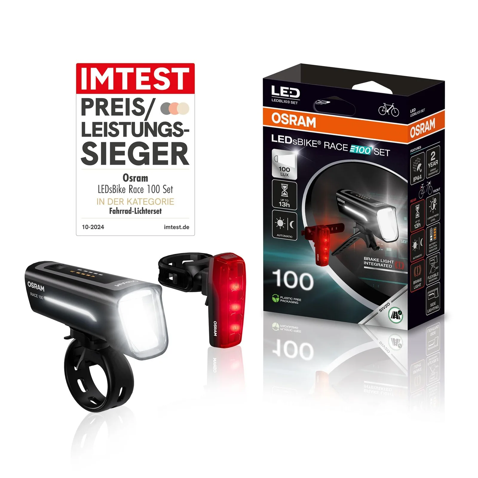 Sada svetiel na bicykel OSRAM LEDsBIKE Race 100, 100 lux, USB-C