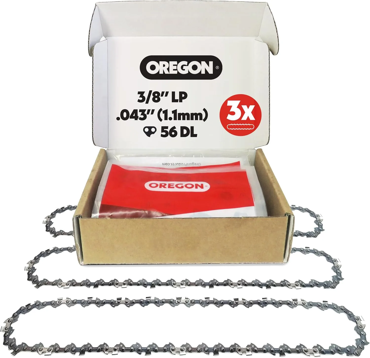 Pílové reťaze Oregon R56X3 3/8″ LP 1,1 mm 56DL pre lištu 40 cm 3 ks