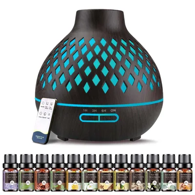 Aromadifuzér Aeshory 550 ml čierny + 12×5 ml esenciálnych olejov
