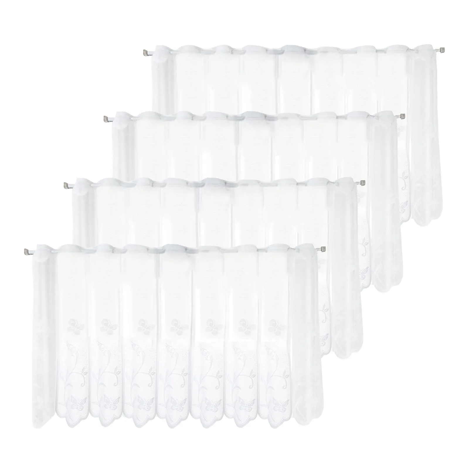 Krátke vyšívané záclony DHSWNNG 130×45 cm biele 4 ks