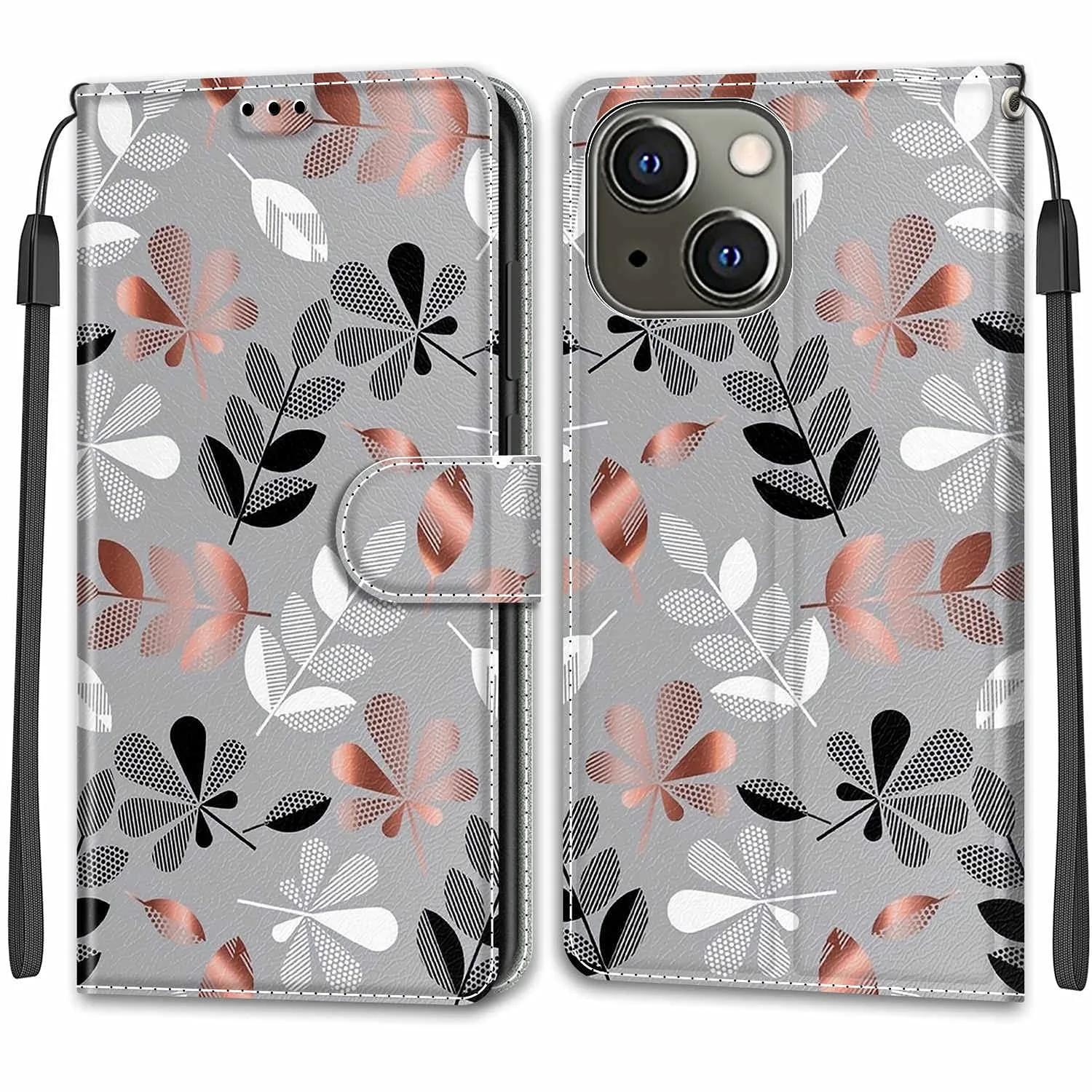 Kožené peňaženkové puzdro s listami pre iPhone 13