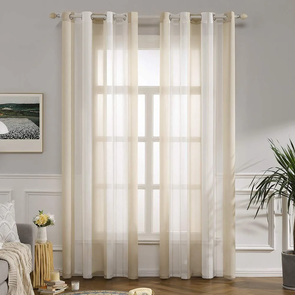 Voálové záclony MIULEE 140×235 cm 2 ks béžovobiele s očkami