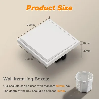 Biele podomietkové vypínače svetla 80 × 80 MVAVA – 80 × 80 mm