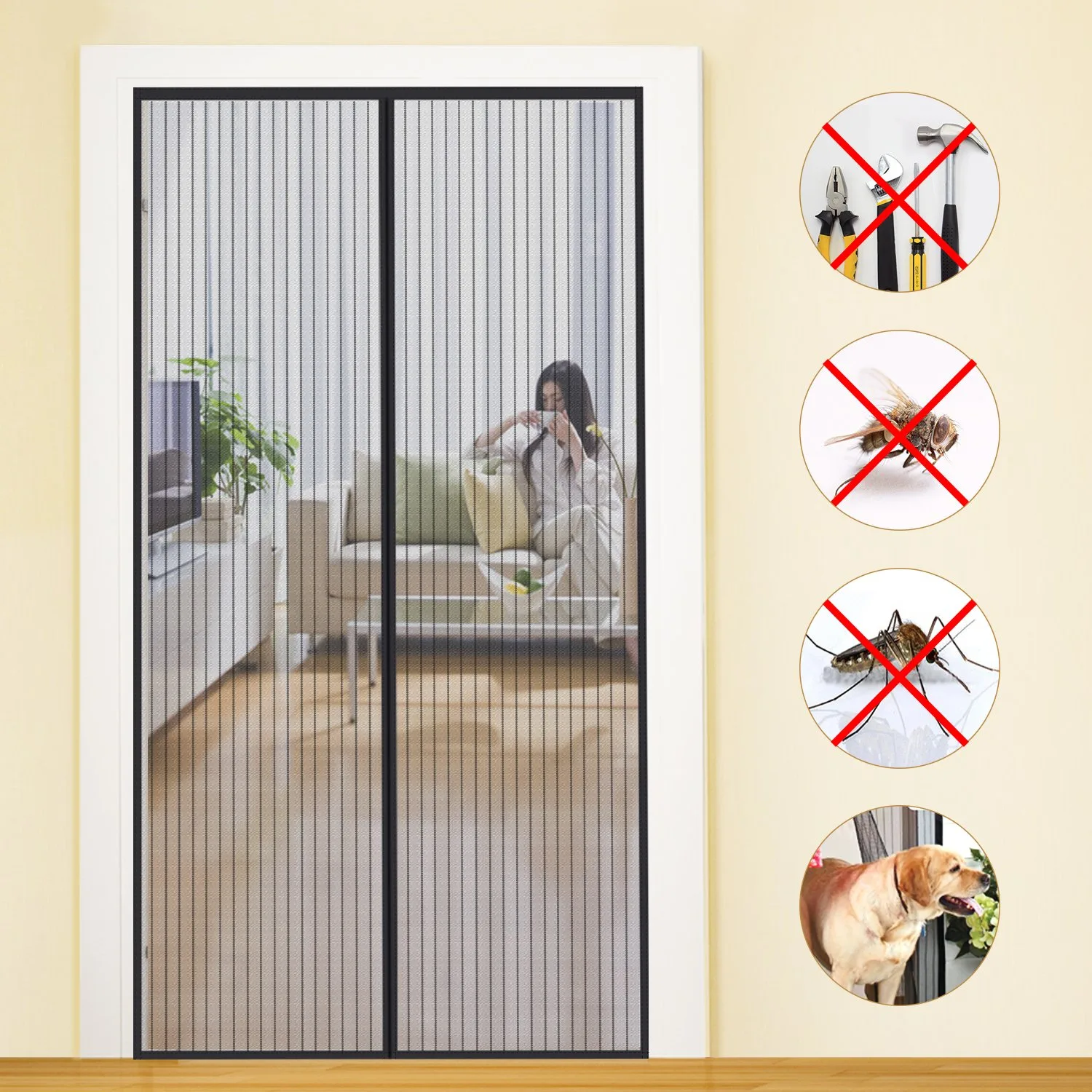 Magnetická sieť proti hmyzu na dvere MYCARBON 110×220 cm čierna