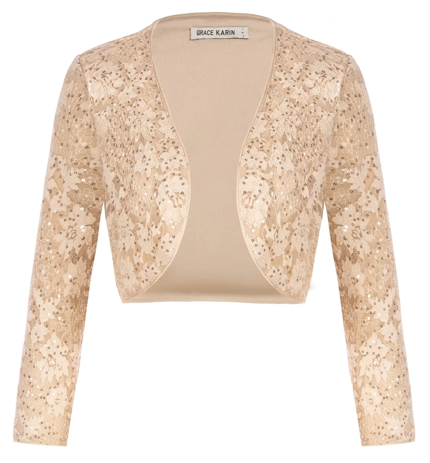 Dámske flitrované bolero GRACE KARIN marhuľové XL 3/4 rukáv