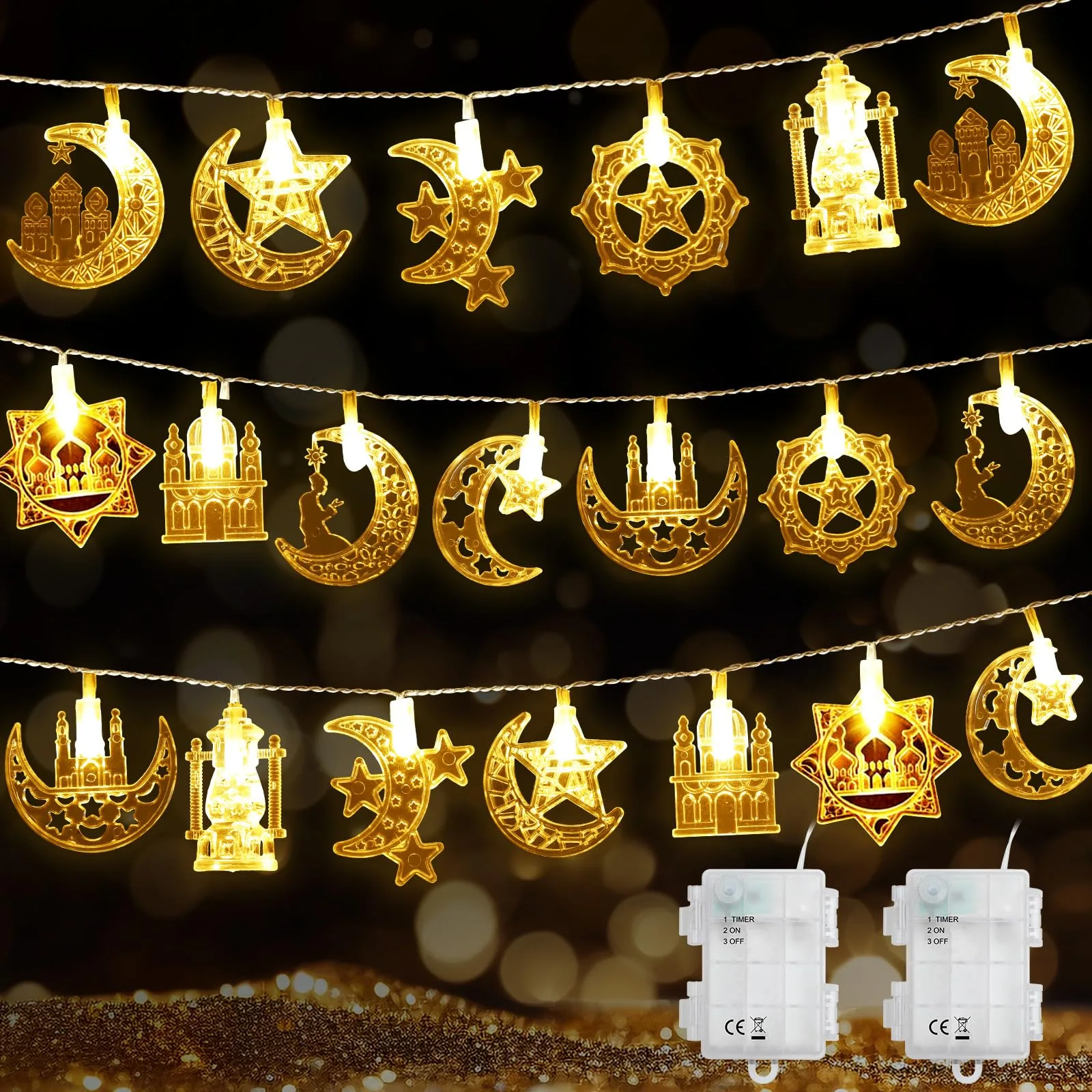 Ramadánske LED svetelné reťaze 6,4 m 40 LED 2 ks