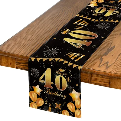 Čierno-zlatý behúň na stôl k 60. narodeninám Artoid Mode – 40 × 140 cm