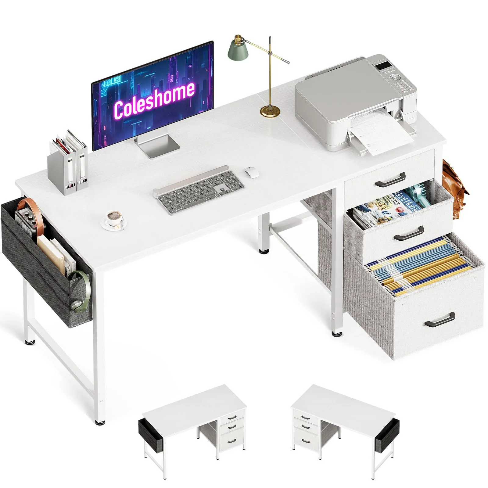 Coleshome písací stôl s 3 zásuvkami 120 × 48 cm biely