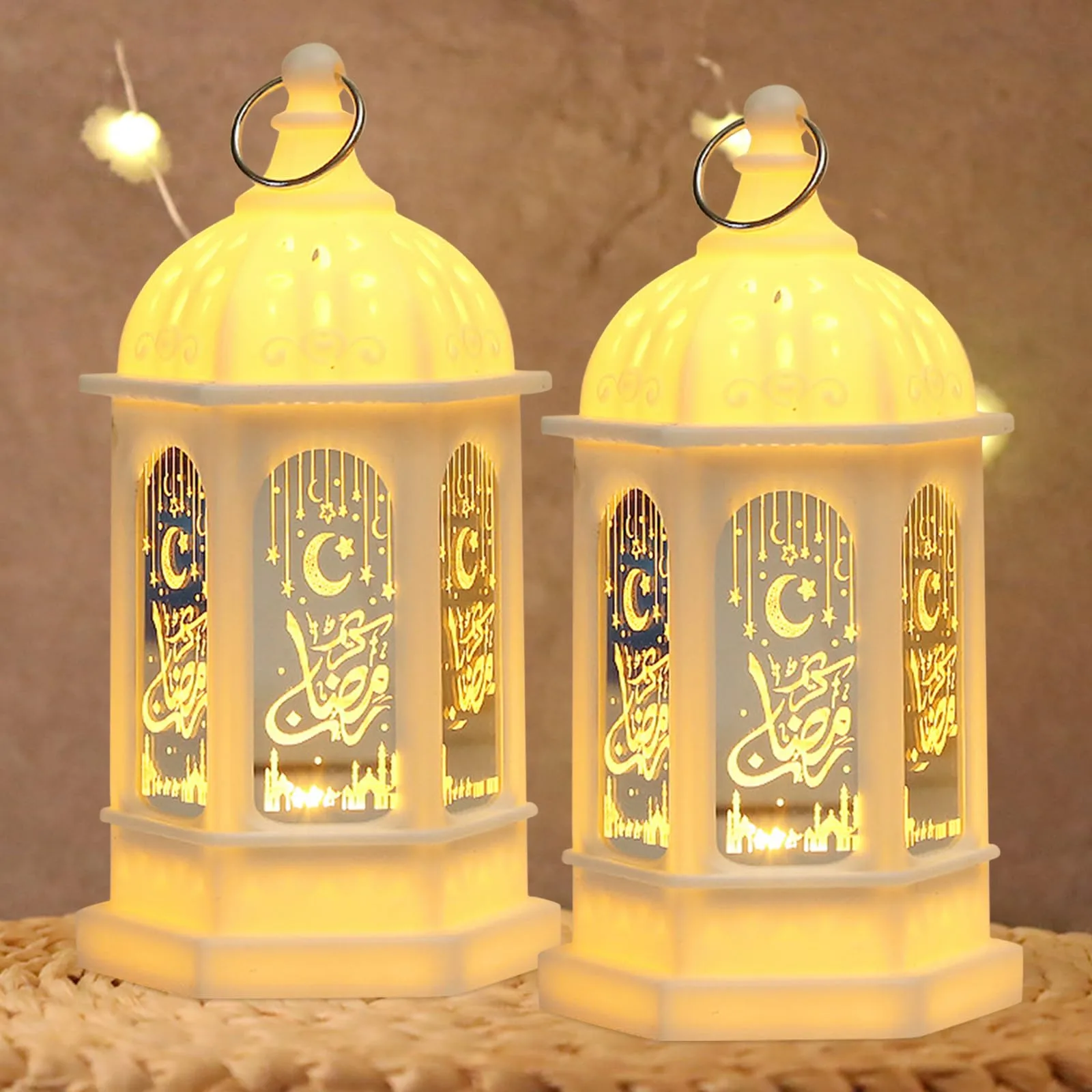 Ramadánske LED lampáše s mesiacom a hviezdami 17 cm 2 ks
