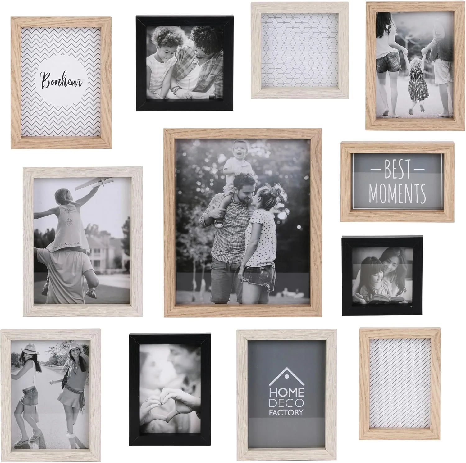 Drevené fotorámiky HOME DECO FACTORY 12 ks mix veľkostí a farieb