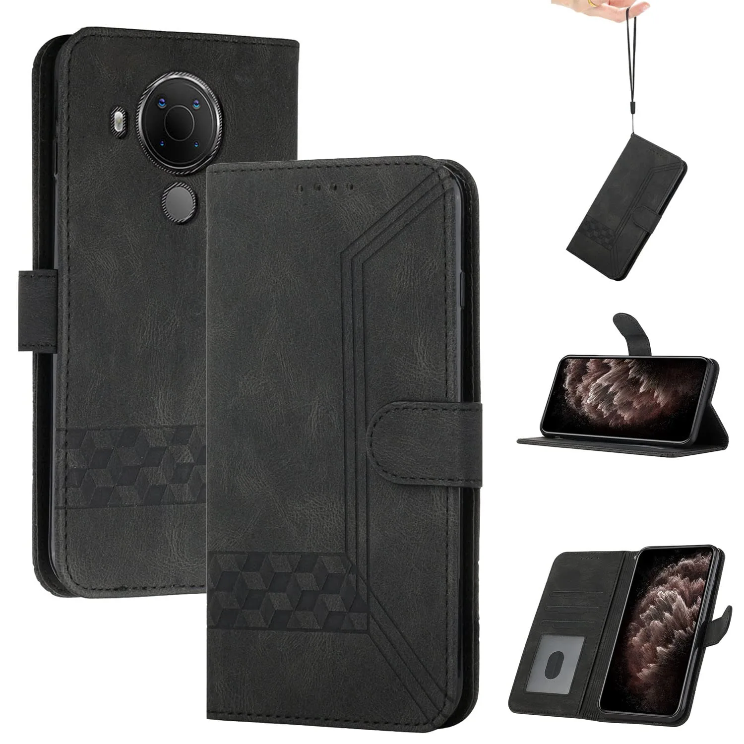 Čierne peňaženkové puzdro 2 v 1 so stojanom pre Nokia C300