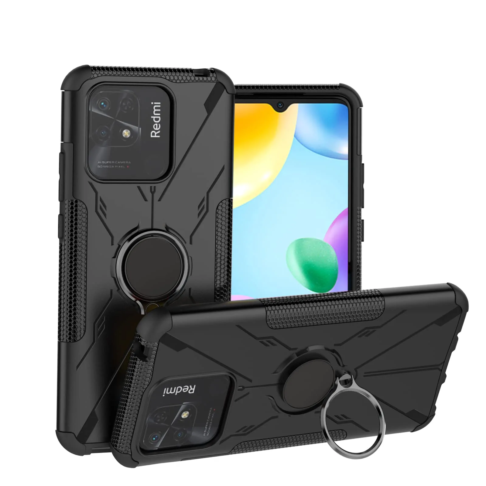 JRTAL puzdro s krúžkom pre Xiaomi Redmi 10C čierne