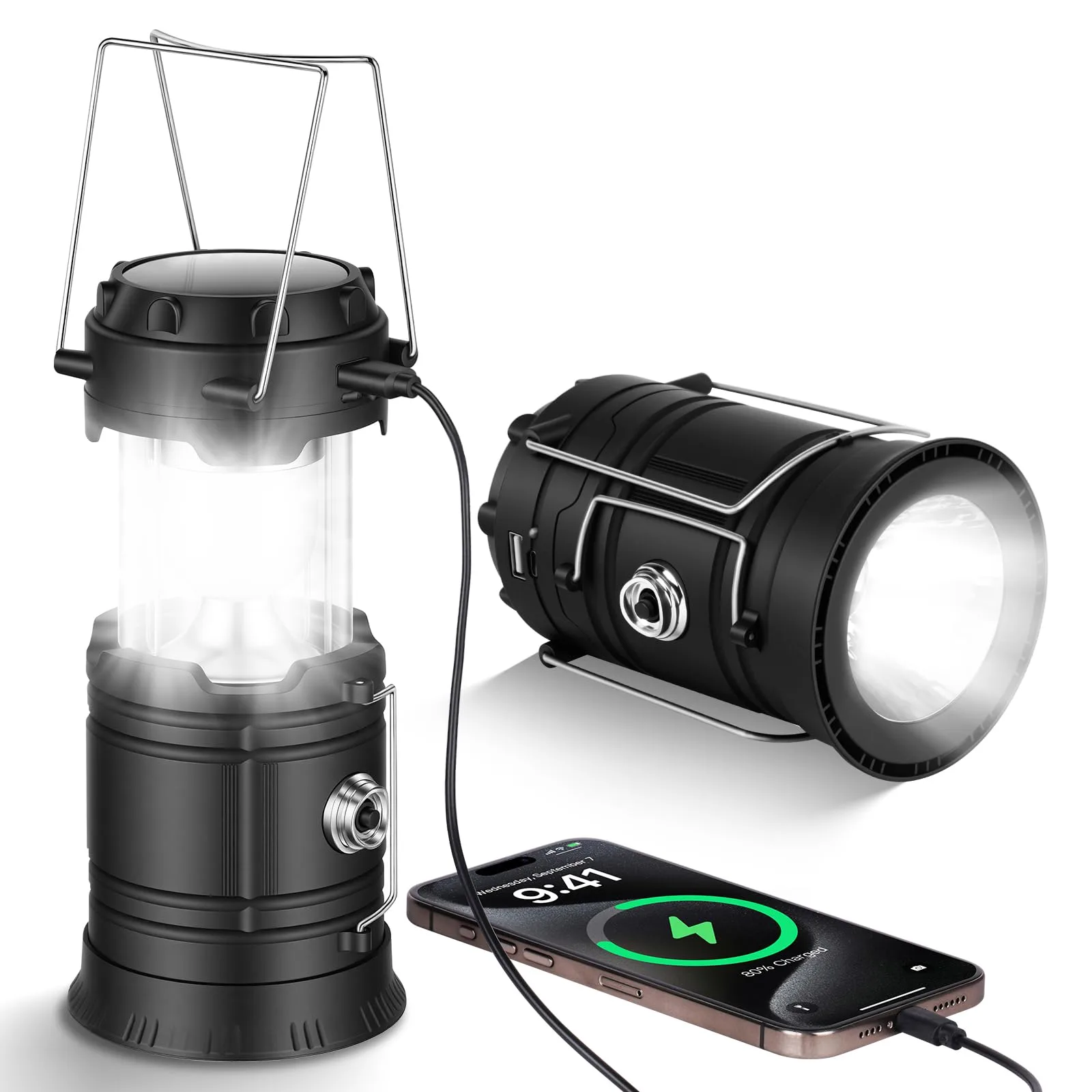 Solárny kempingový LED lampáš HOTUT 5363940 USB nabíjanie