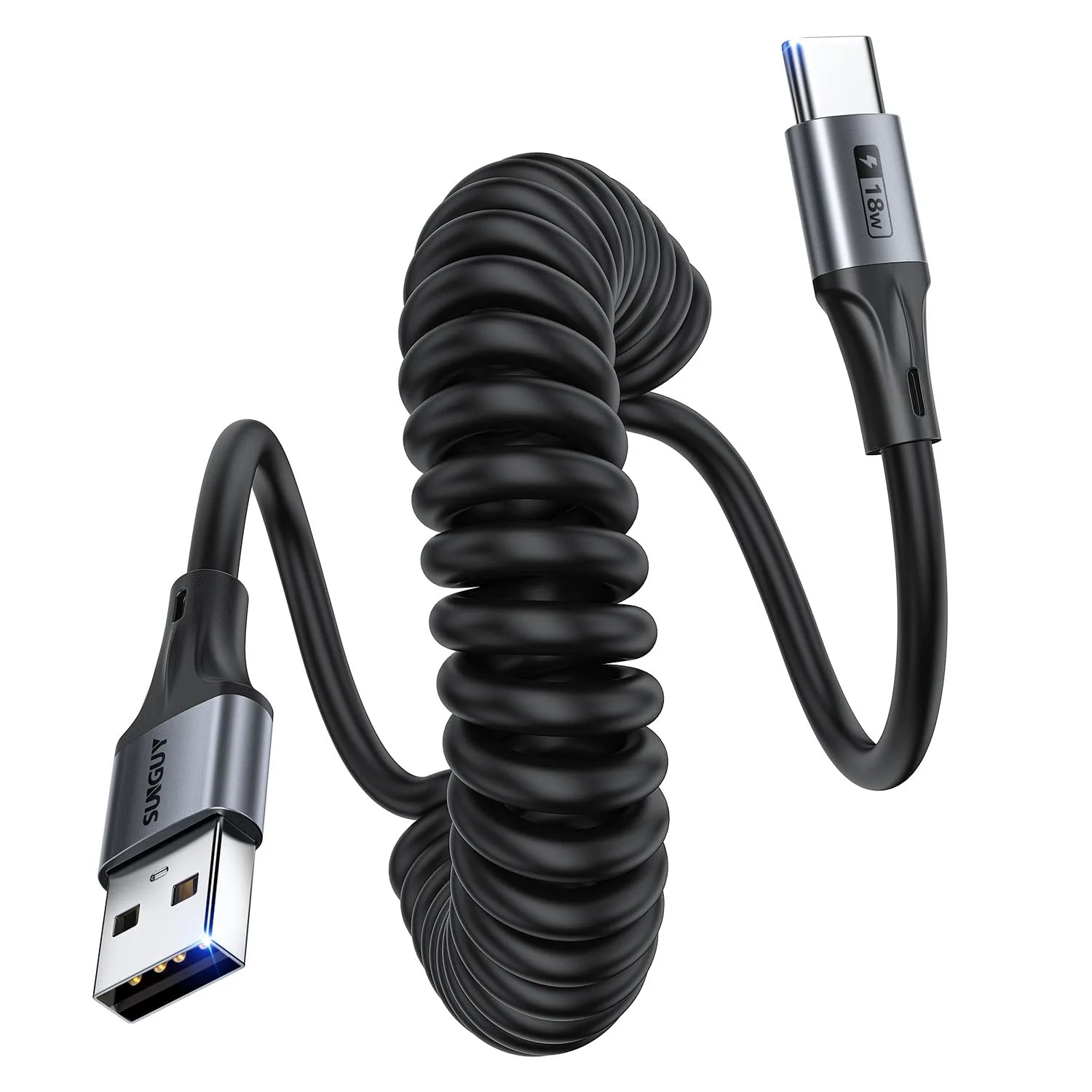 Špirálový kábel USB-A na USB-C SUNGUY 0,4–1 m 2 ks