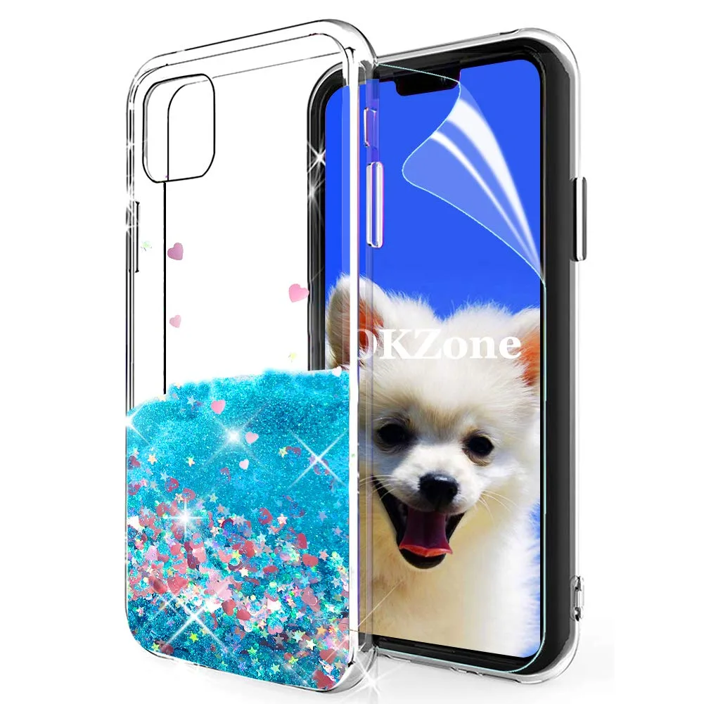 OKZone modré trblietavé puzdro so srdcom pre iPhone 11 Pro Max