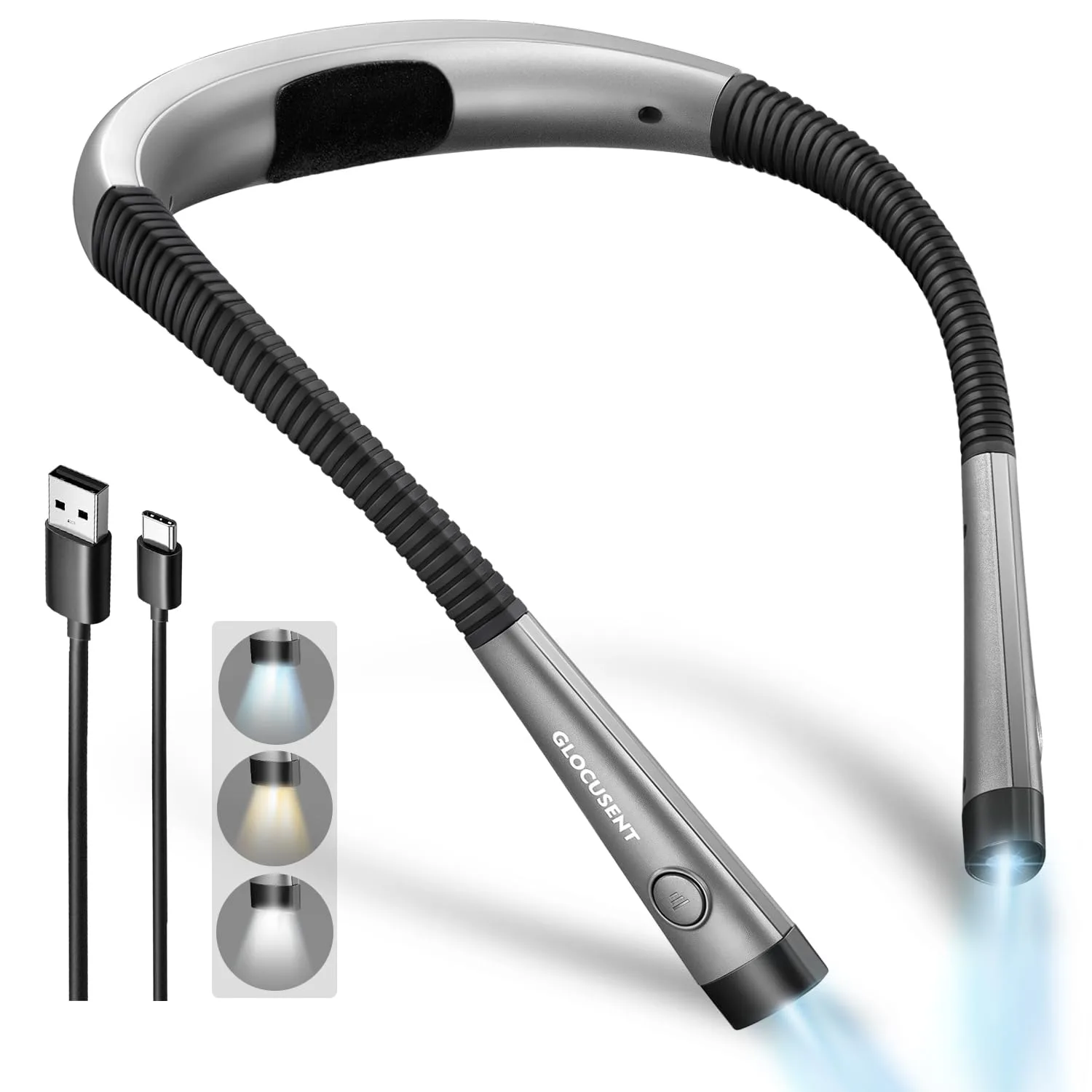 LED lampa na čítanie na krk Glocusent USB-C sivá