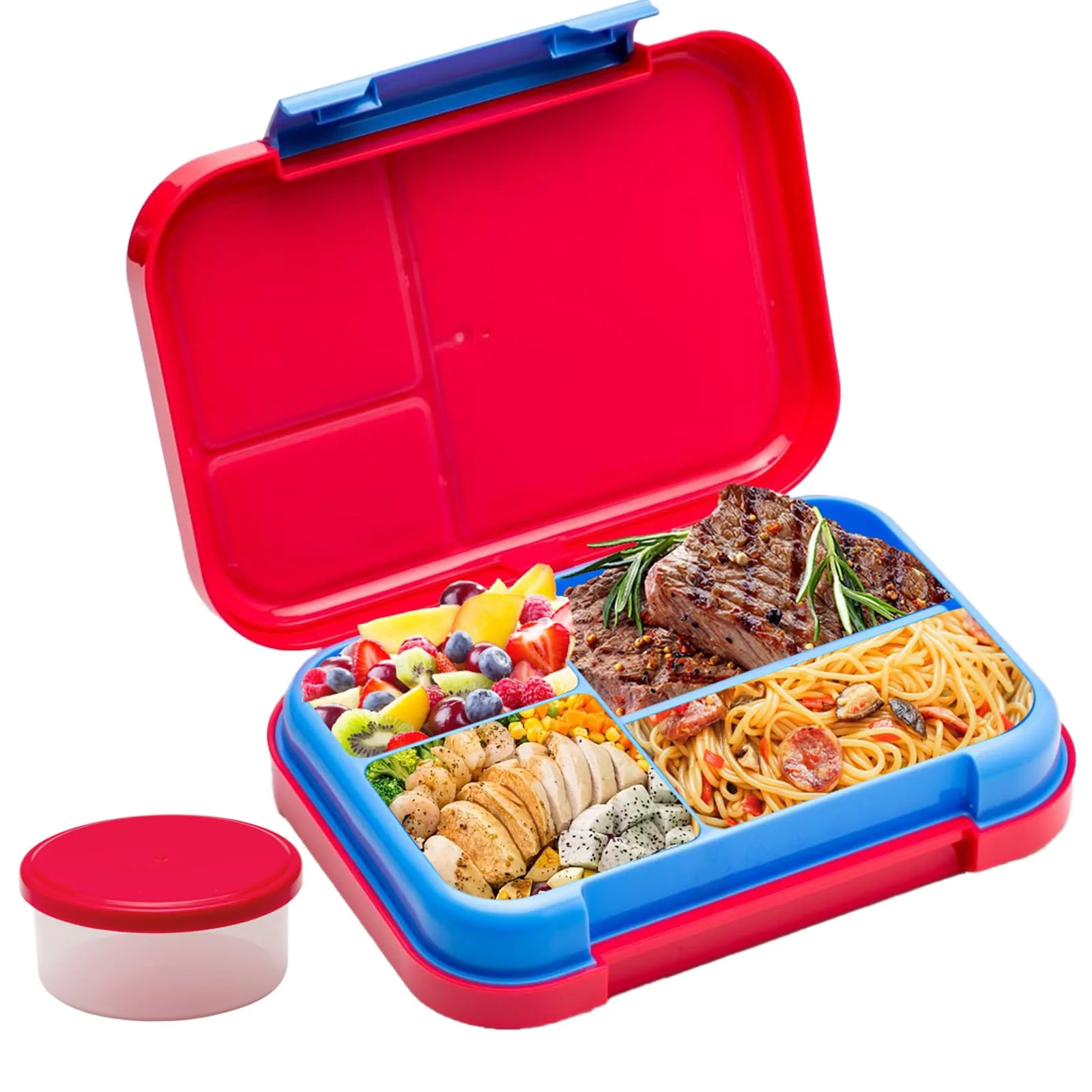 Detský bento box so 4 priehradkami a nádobkou ružový