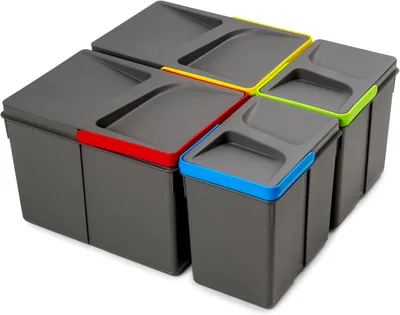 Koše Emuca do zásuvky 216mm 2×12l+2×6l antracit s vekami bez podložky spLc46M9LoM