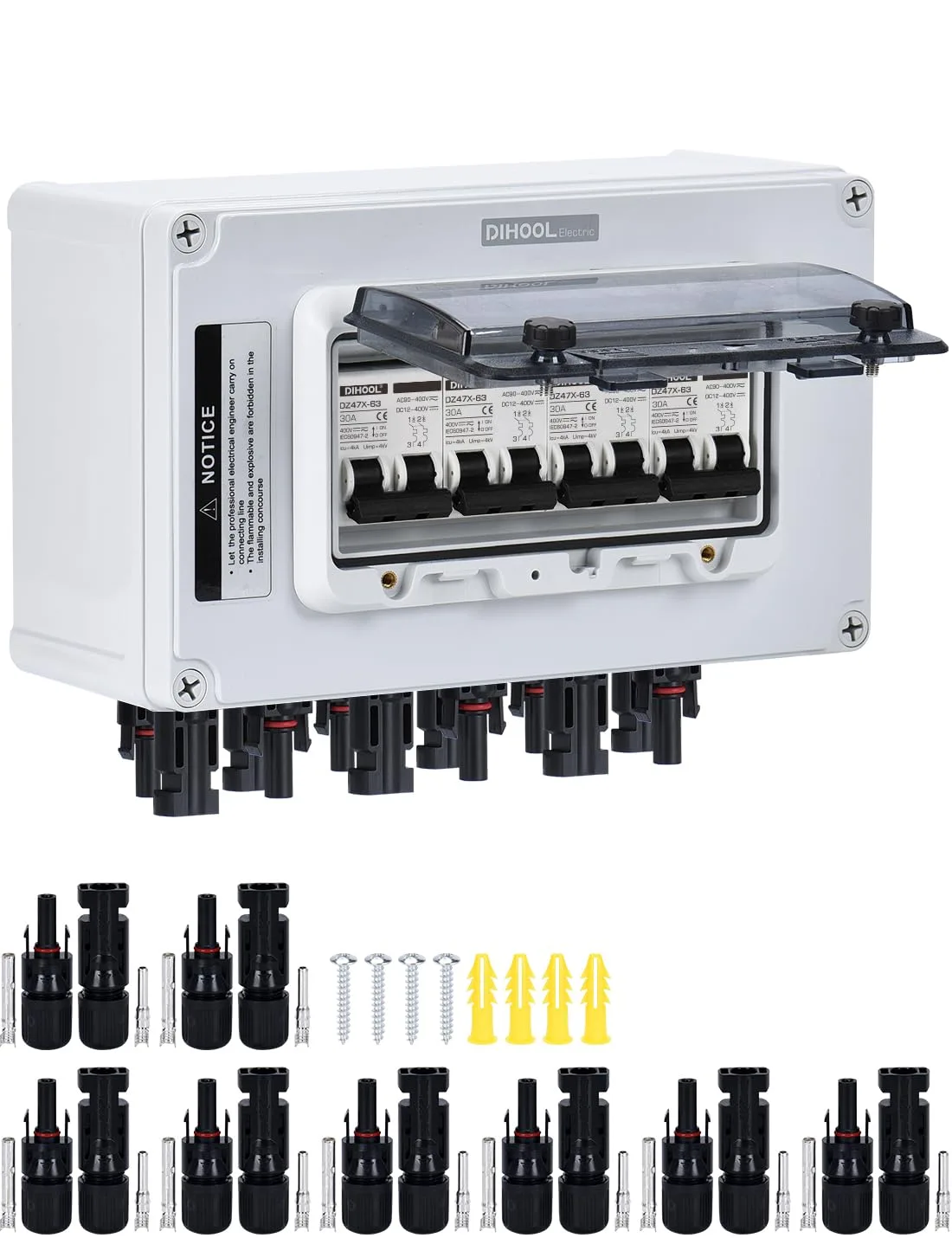 DC istič DIHOOL DHO-AGPM-2S-30A 2P 12–400V IP67, 2 vstupy a 2 výstupy
