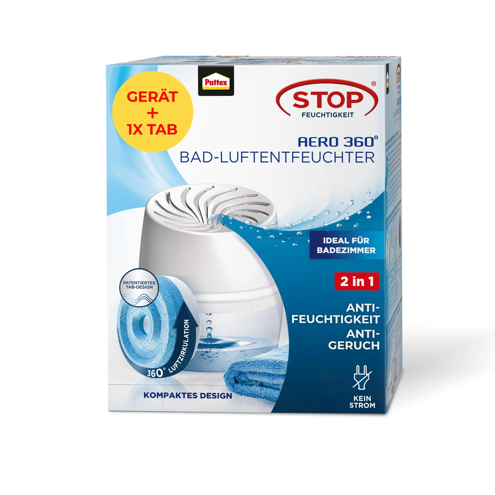 Pohlcovač vlhkosti do kúpeľne Pattex AERO 360 s tabletou 450g