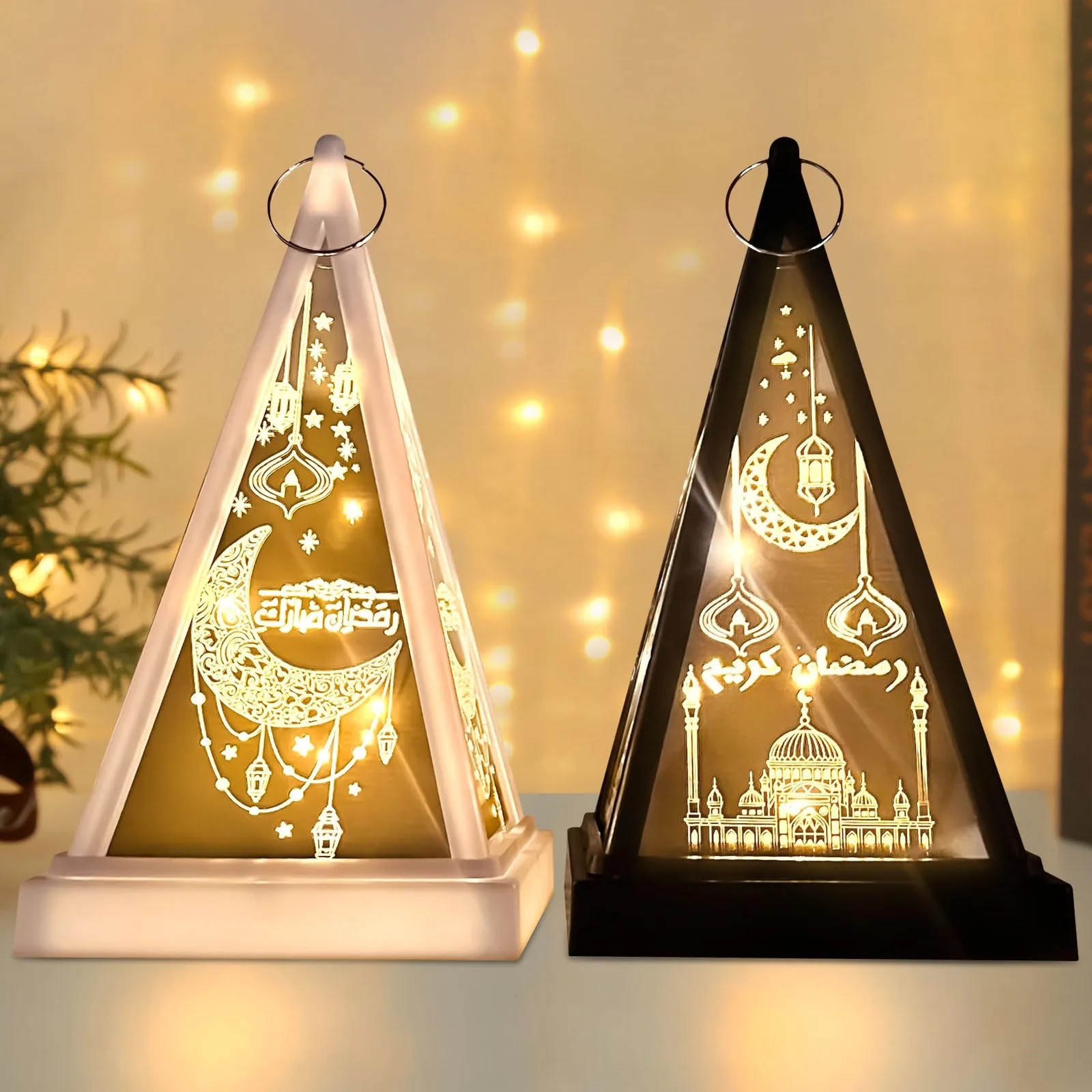 Ramadánske LED lampáše biely a čierny 7,5 cm 2 ks
