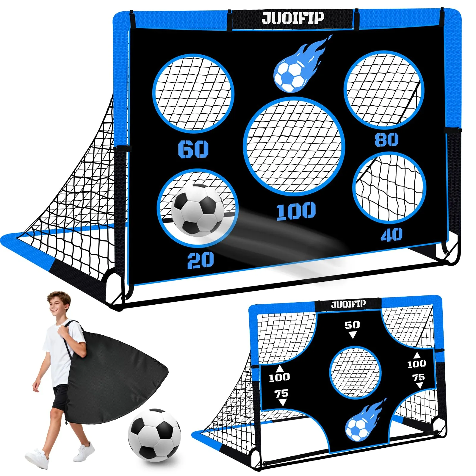 Skladacia futbalová bránka NZQXJXZ 3 v 1, 150 × 120 cm, s loptou