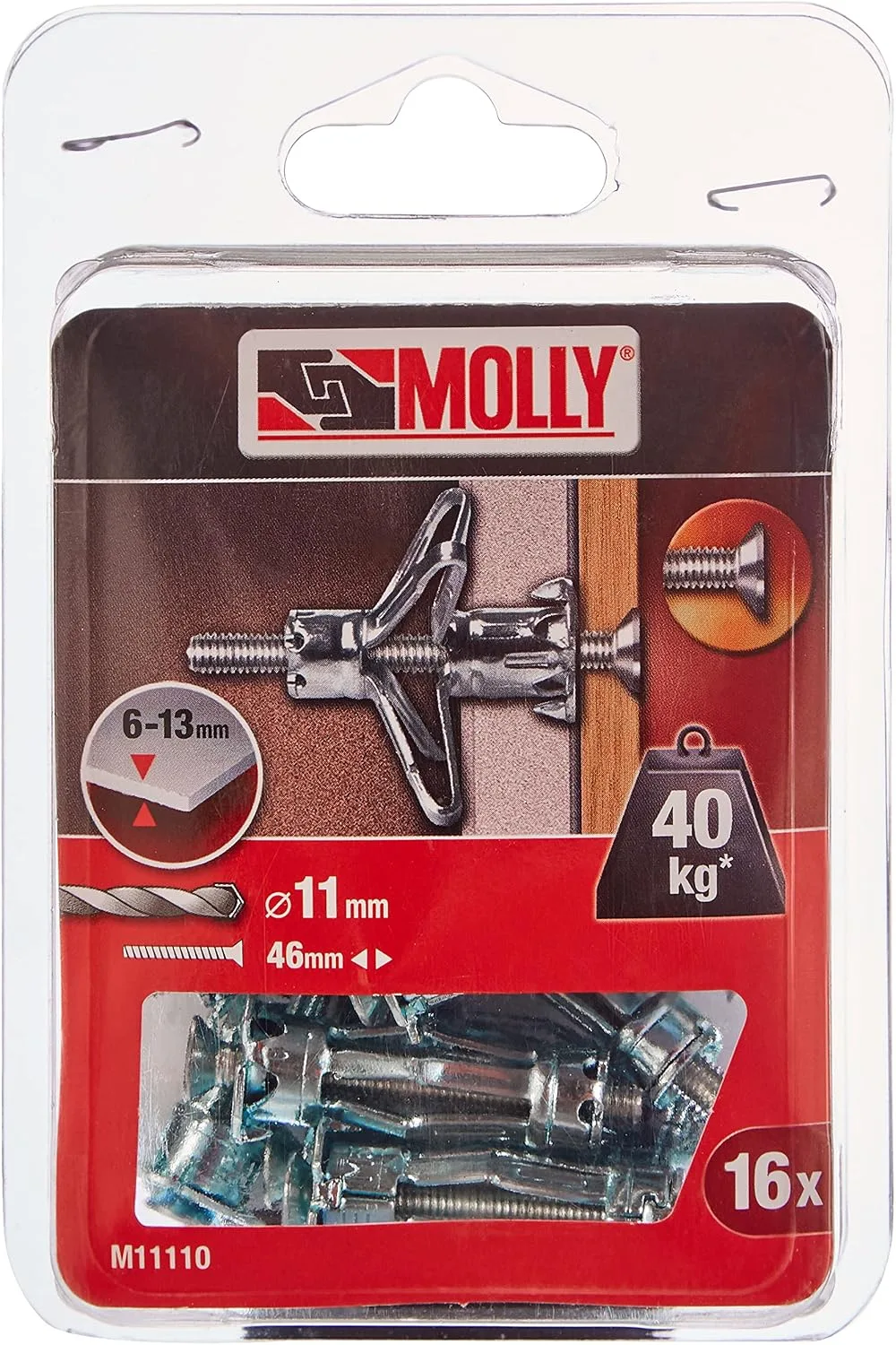 Hmoždinky M11110-XJ 16ks skrutka M5×46mm PH2 telo 36mm vrt Ø11mm pre 6–13mm