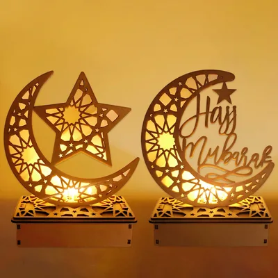 Drevené LED ramadánske lampy Eid Mubarak 20 Booaee