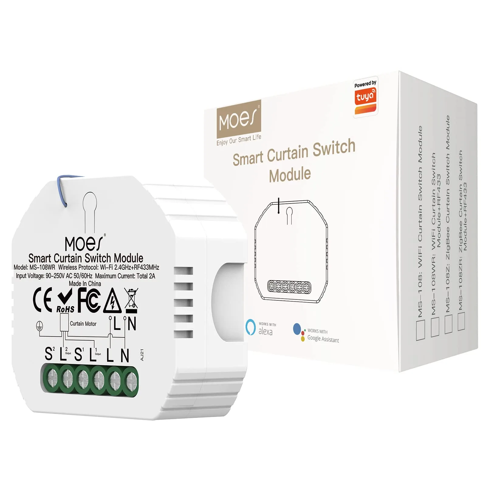 MOES MS-108WR WiFi RF433 modul na ovládanie roliet