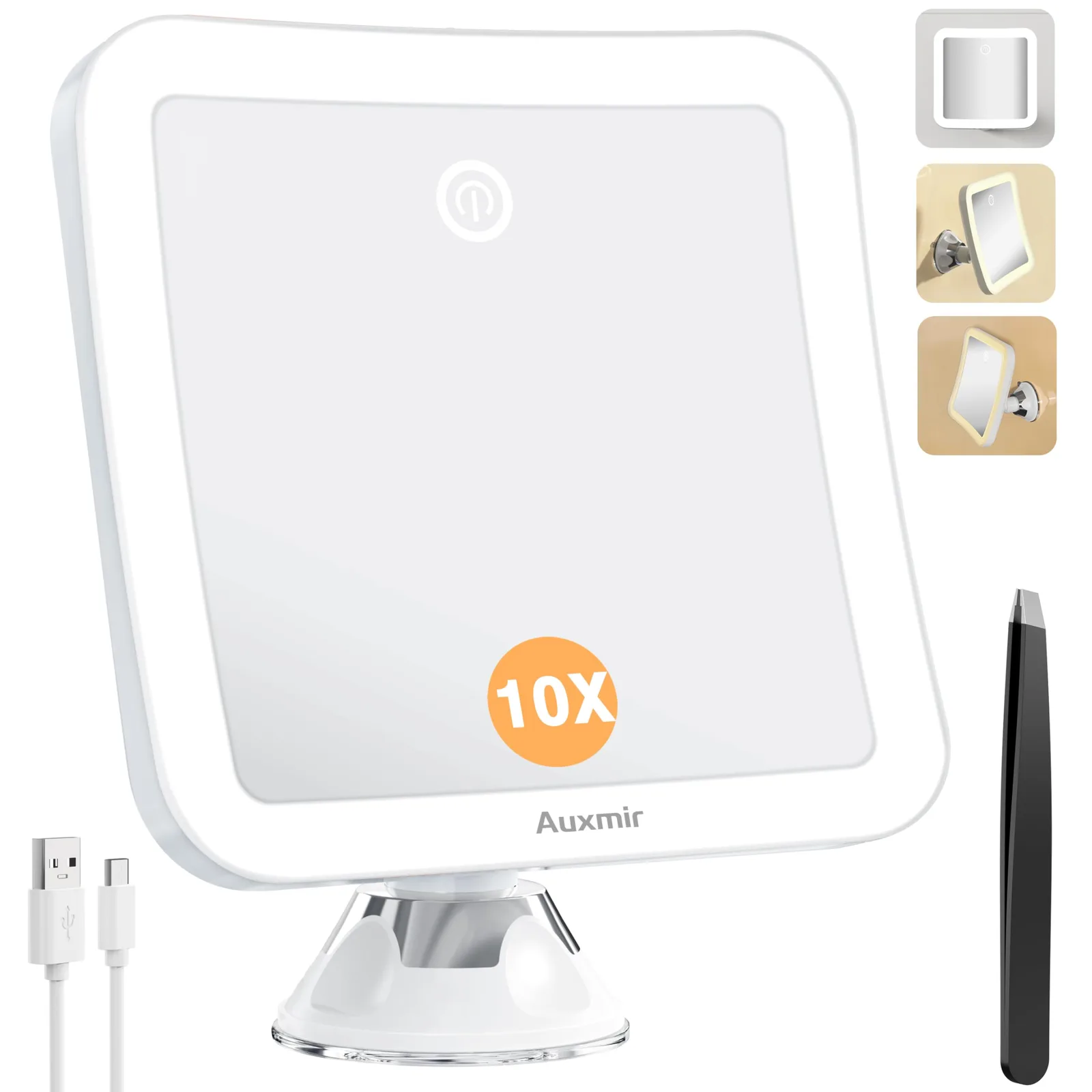 Kozmetické LED zrkadlo Auxmir 20× s prísavkou biele