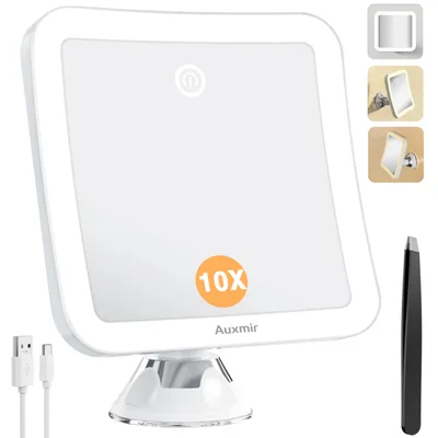 Kozmetické LED zrkadlo Auxmir 20× s prísavkou biele