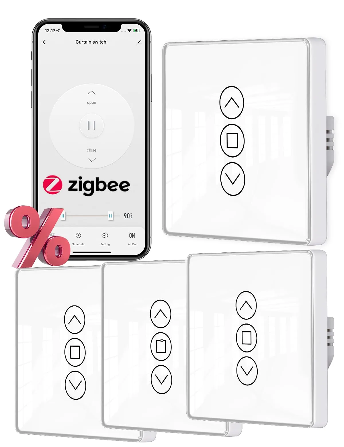 MOES ZigBee vypínače roliet s percentami 4 ks