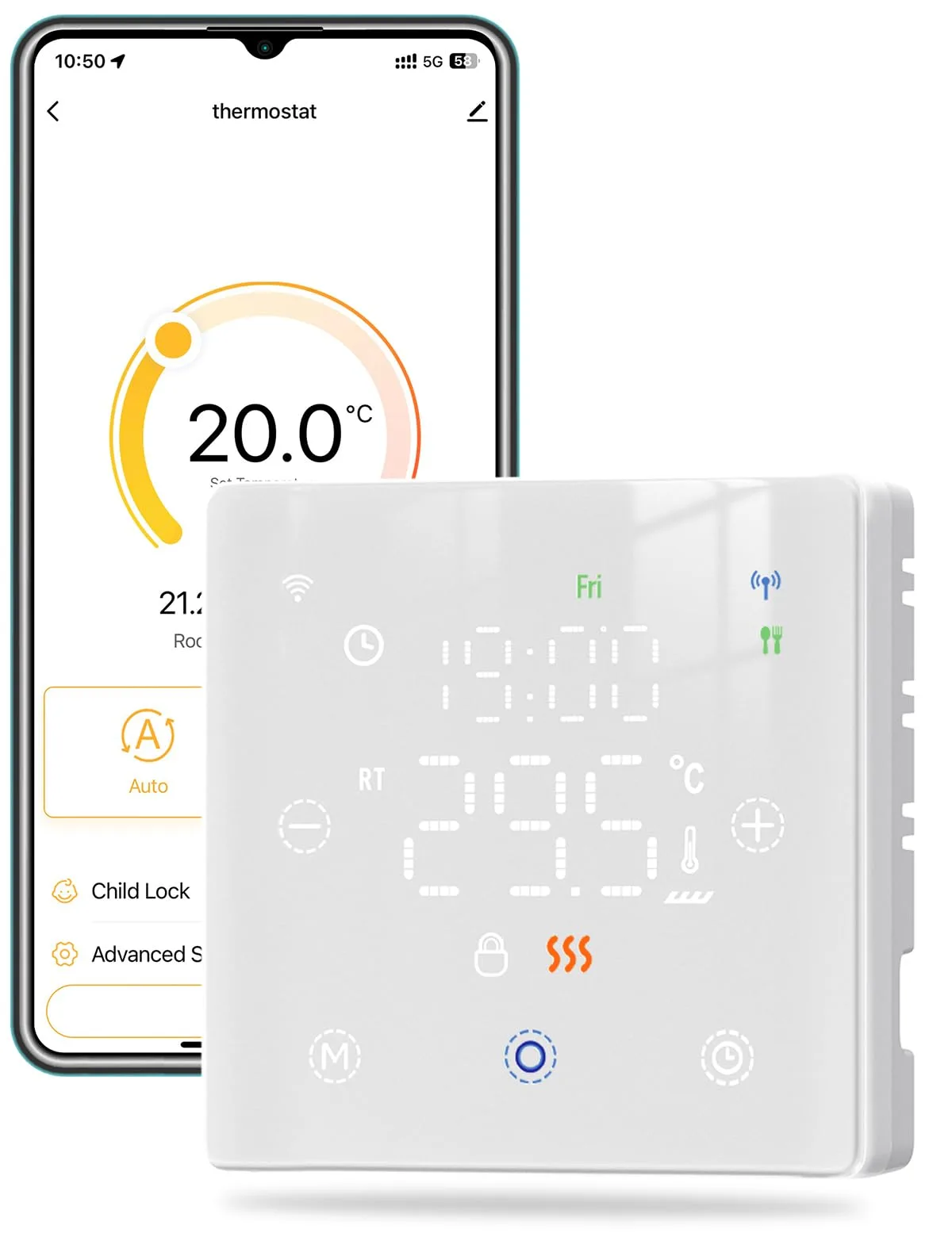 Izbový termostat MOES ZigBee pre plynový kotol biely