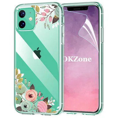 Ružové kvetinové puzdro so sklom pre iPhone OKZone